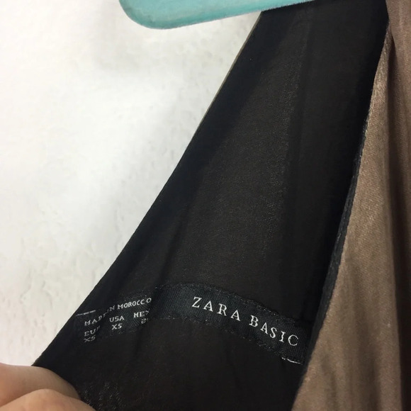 Zara Empire Waist Brown Satin Open Back Slit Maxi Dress Size XS - Picture 6 of 16